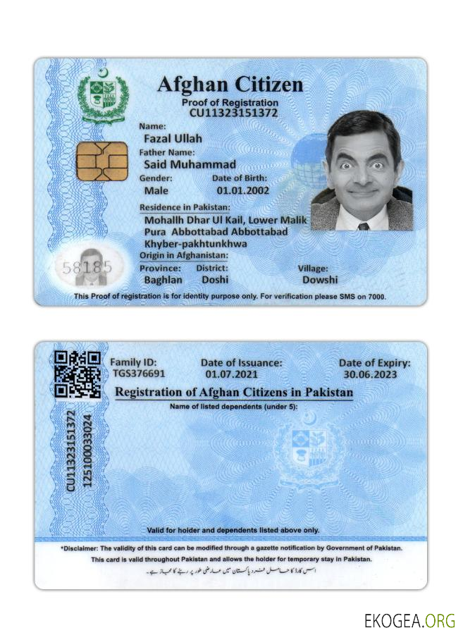 Preuve d'enregistrement de citoyen afghan